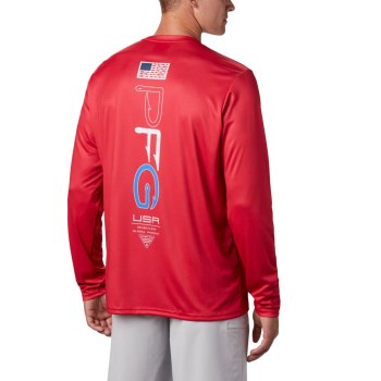 Columbia PFG Terminal Tackle Americana Long Sleeve, Sudaderas Rojos Para Hombre | 937241-ISZ